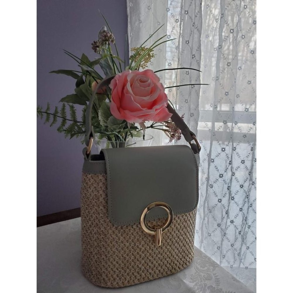 Straw Bucket Crossbody Bag ~ Sage Green | NWOT